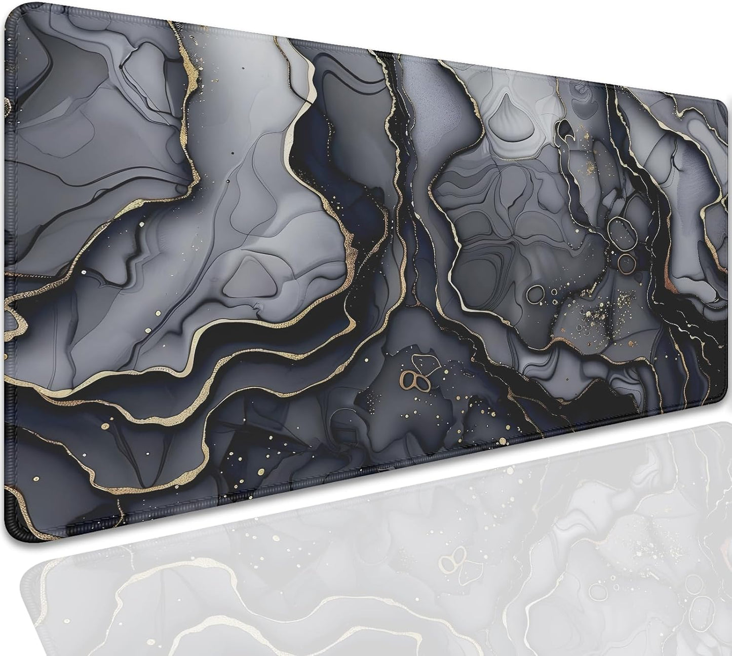 Dark Marble Desk Pad Mouse Pad,Large XL Retro Mouse Mat with Stitched Edges,Non-Slip Rubber Base Mousepad for Office PC Keyboard Laptop and Home Work Desk Mat(27.5X11.8 in)