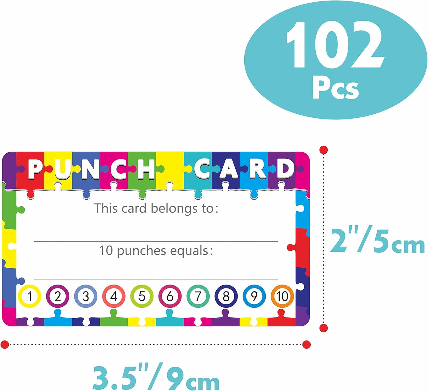 102 PCS Punch Cards, Incentive Reward Card Student Awards Loyalty Cards for Business, Classroom, Kids Behavior, Students, Teachers, 3.5” x 2”