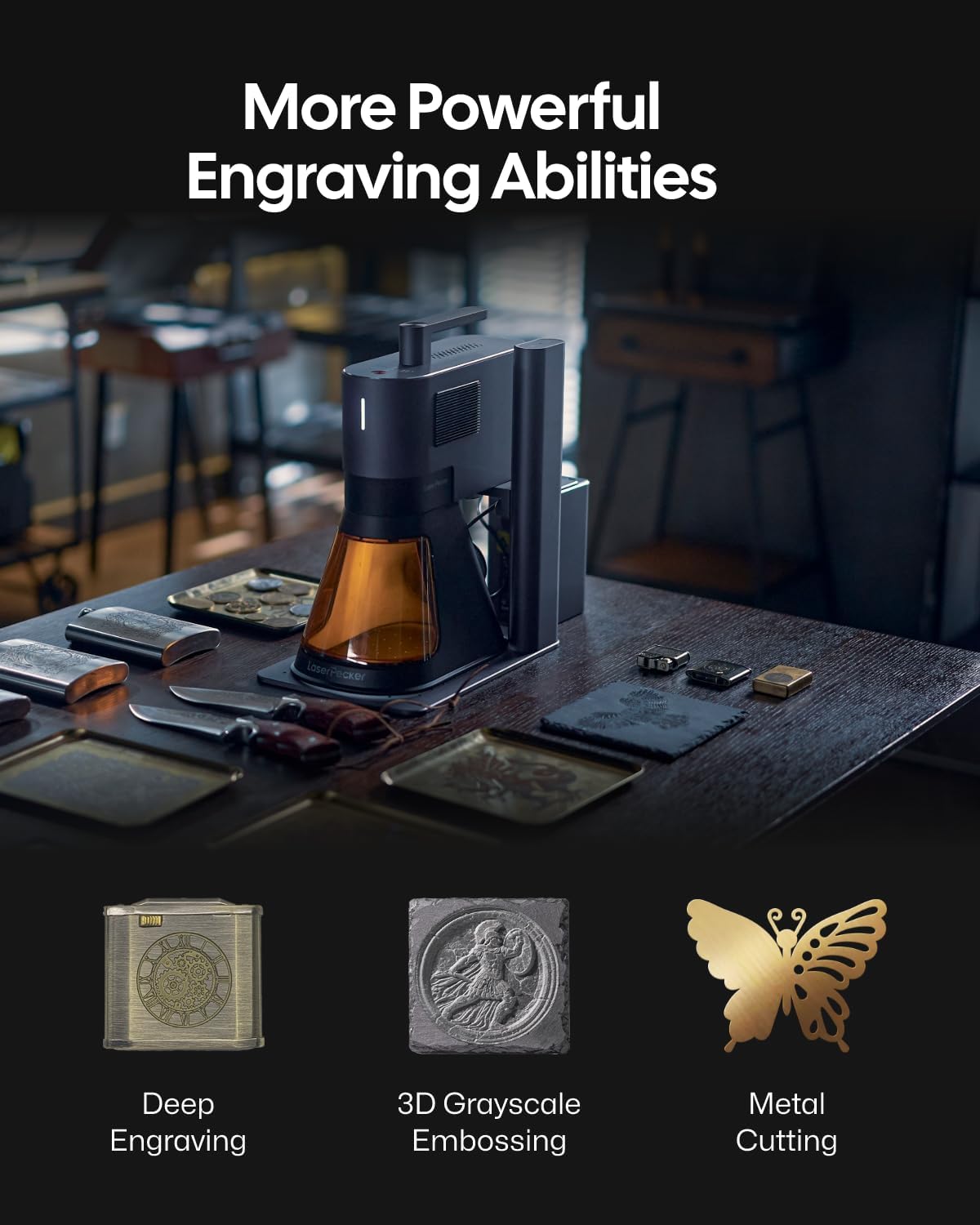 LaserPecker LP5 20W Fiber & Diode Dual Laser Engraver, 10X Faster 0.0027mm Precision for Metal Wood Jewelry, 3D Grayscale & Color Engraving, Portable 6kg Laser Cutter for Instant Store Customization