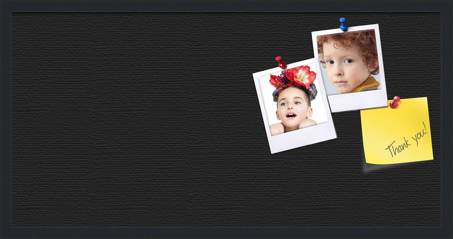PinPix 36x18 Inch Cork Bulletin Board. This Decorative Framed Pin Board Comes with Solid Black Design and a Satin Black Frame. Ideal for Home Office Decor or Message Board (PinPix-622)