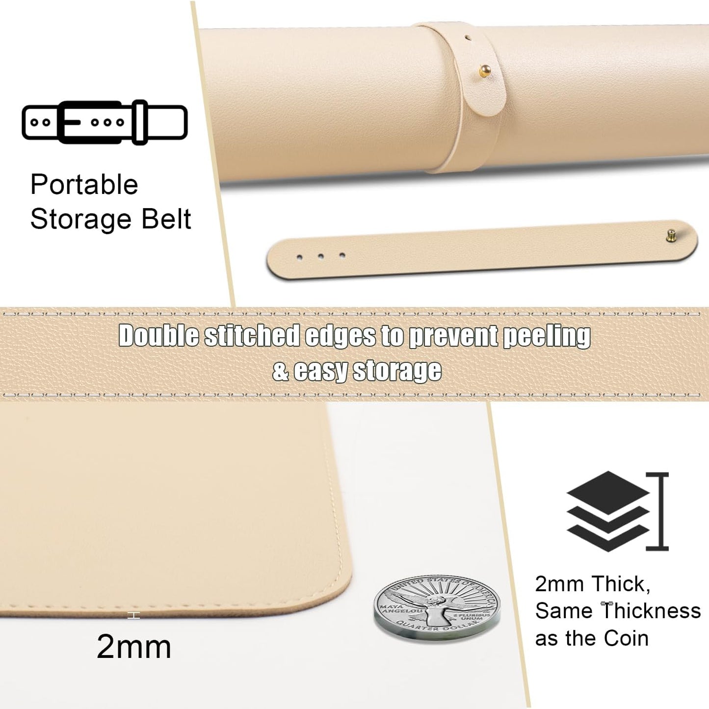 Large Apricot PU Leather Desk Mat, 55'' x 17'', Non-Slip Computer Mat for Home & Office, Laptop Desk Blotter Pad for Mouse and Keyboard