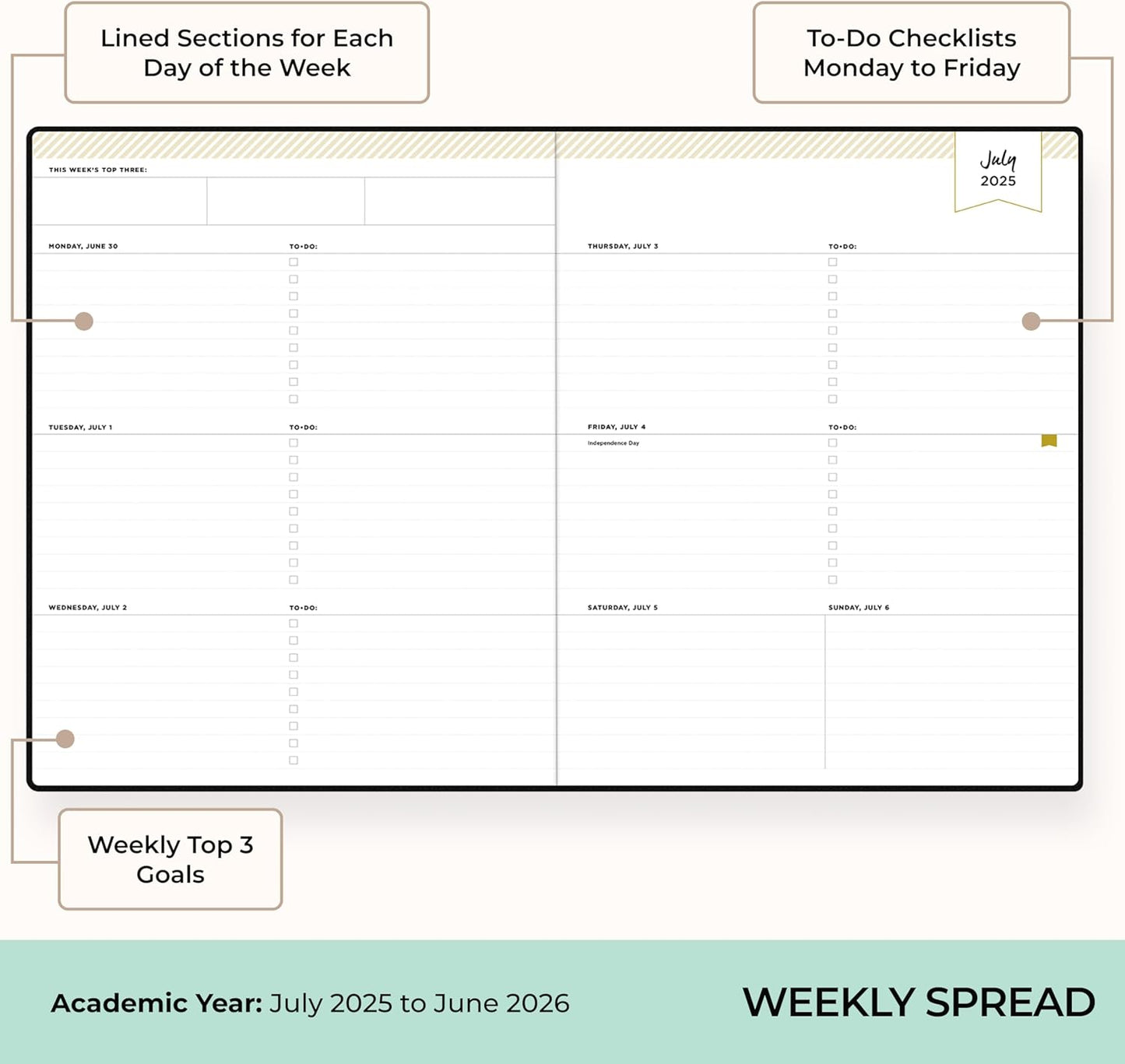 Blue Sky Day Designer 2025-2026 Academic Year Weekly and Monthly Planner Calendar, July 2025 - June 2026, 12-Month, 8" x 10", Faux Leather Cover, Bookbound, Black