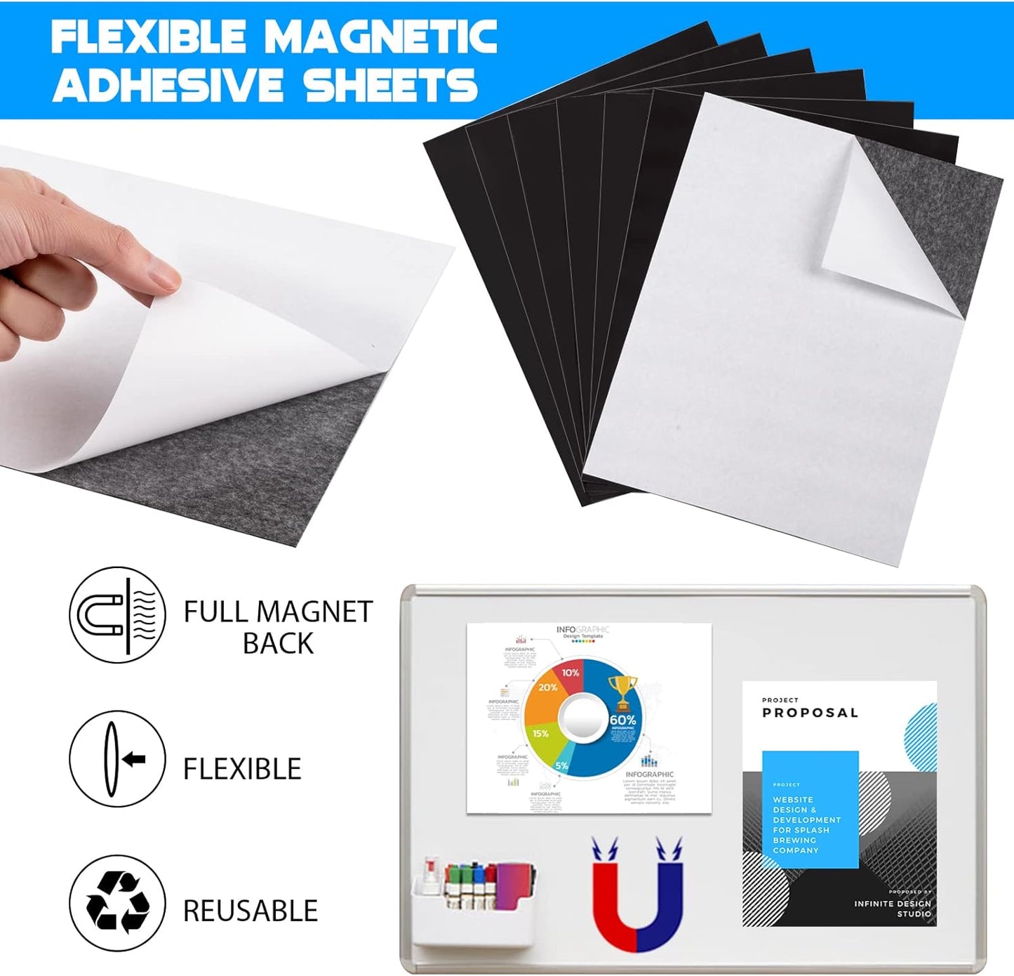 8.5X11 Inches Magnet Sheets for Letter Size (Pack of 24),Peel and Stick Magnetic Sheets with Self-Stick Adhesive,Cuttable, Turn Your Designs Into Magnets Easy
