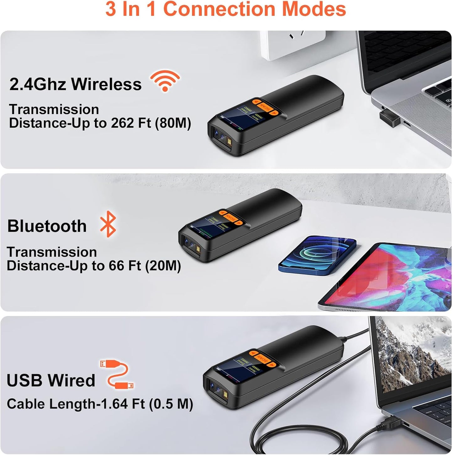 KUIIYER Mini Bluetooth Barcode Scanner, Wireless 2D QR 1D Bar Code Scanners with LCD Screen Display & Setting Keypad & AI Voice, Small Portable Handheld Barcode Reader for Smart Phone, Computers & POS