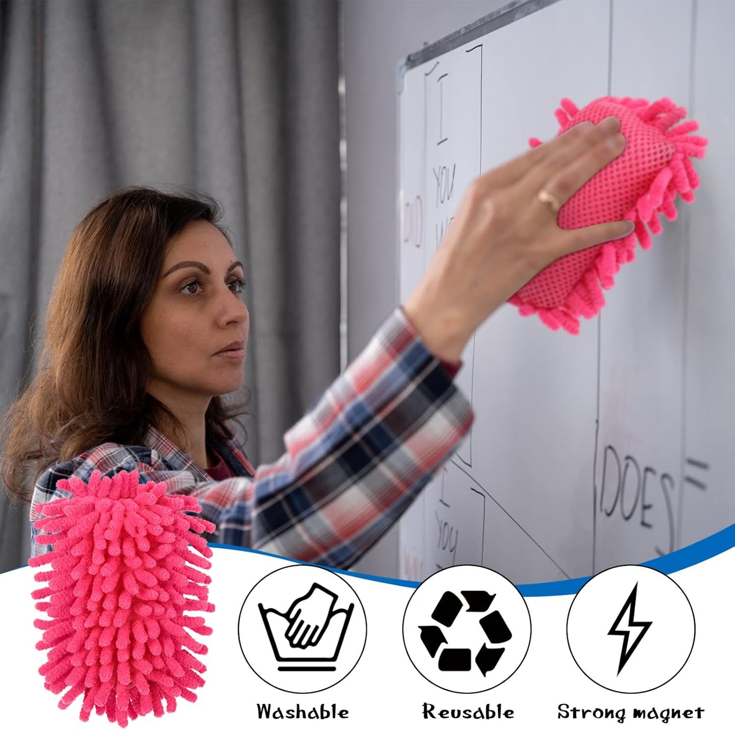 Sherr 30 Pcs Microfiber Shag Dry Erasers Bulk Magnetic Whiteboard Eraser Washable Colorful Chalk Board Eraser Markers Chalk Home School Classroom Office Supplies(Bright Color)