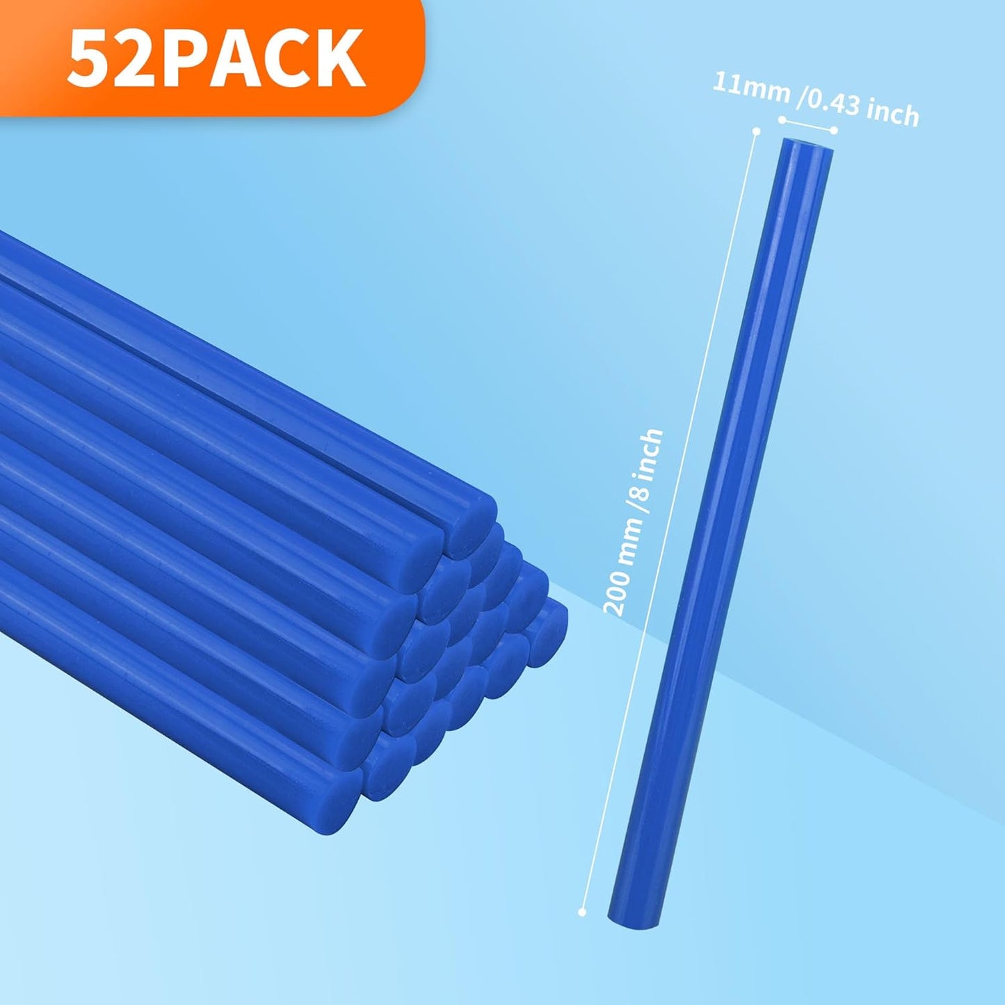 MATUFF Blue hot Glue Sticks Full Size 0.43” Dia x 8” Long, 52 pcs Hot melt Adhesive Glue Sticks, All-Purpose Colored Glue Gun Sticks for Christmas Decoration Crafting Arts School Home Repair Bonding