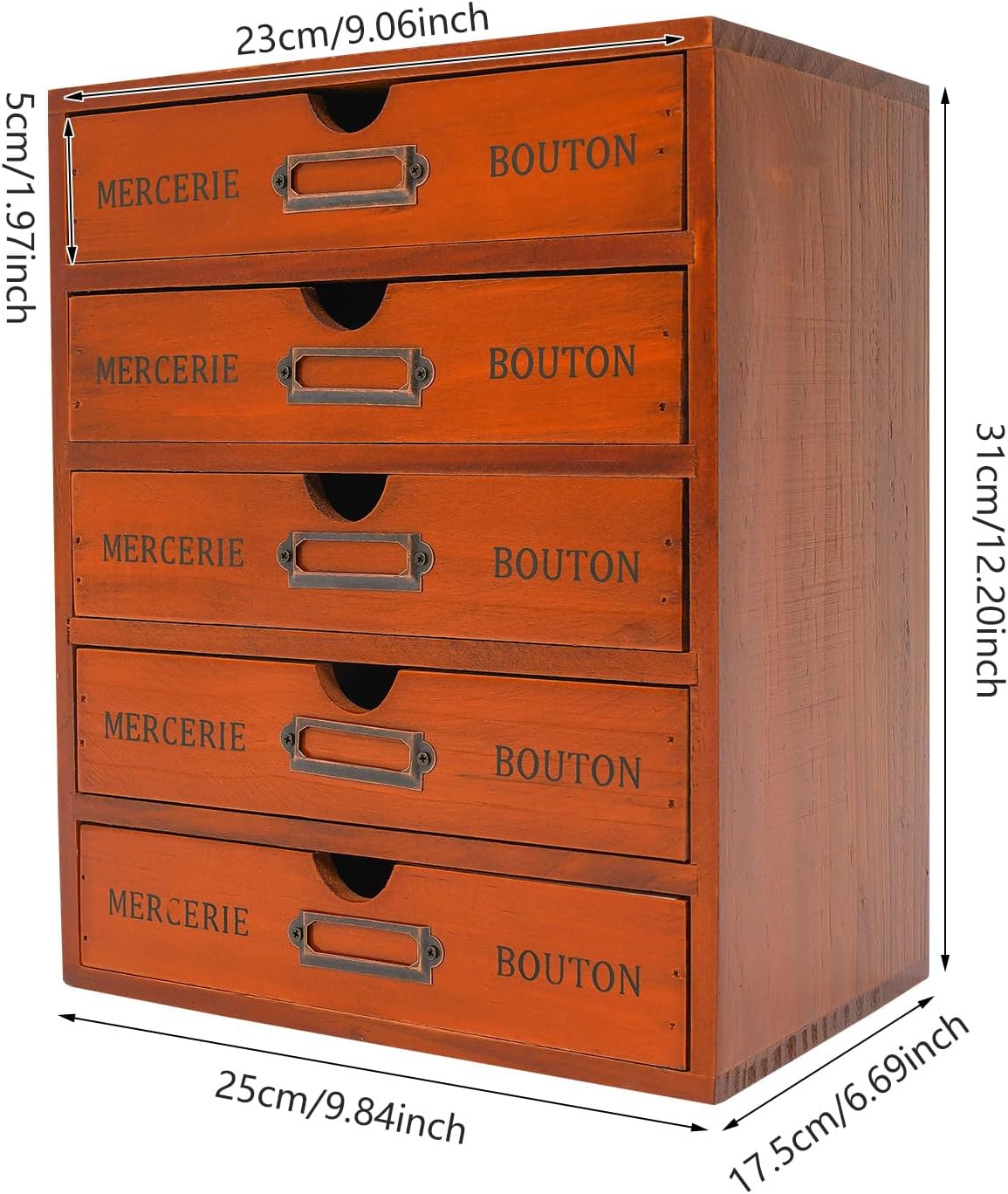 Vintage Drawer Wooden Drawers Organizer, 16-Drawer Desktop Organizer With Drawers, Iron Label Holders, Brown, For Store Cosmetics, Files, Books, Letters, Papers, Magazines (5-Drawer)