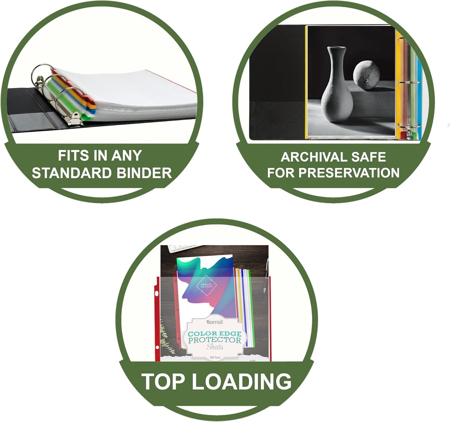 Samsill Color Edge Sheet Protectors 8.5 x 11 Inch, Page Protectors for 3 Ring Binder, Standard Weight, Clear Sheet Protector, Letter Size, Top Loading, Acid Free, 100 Pack