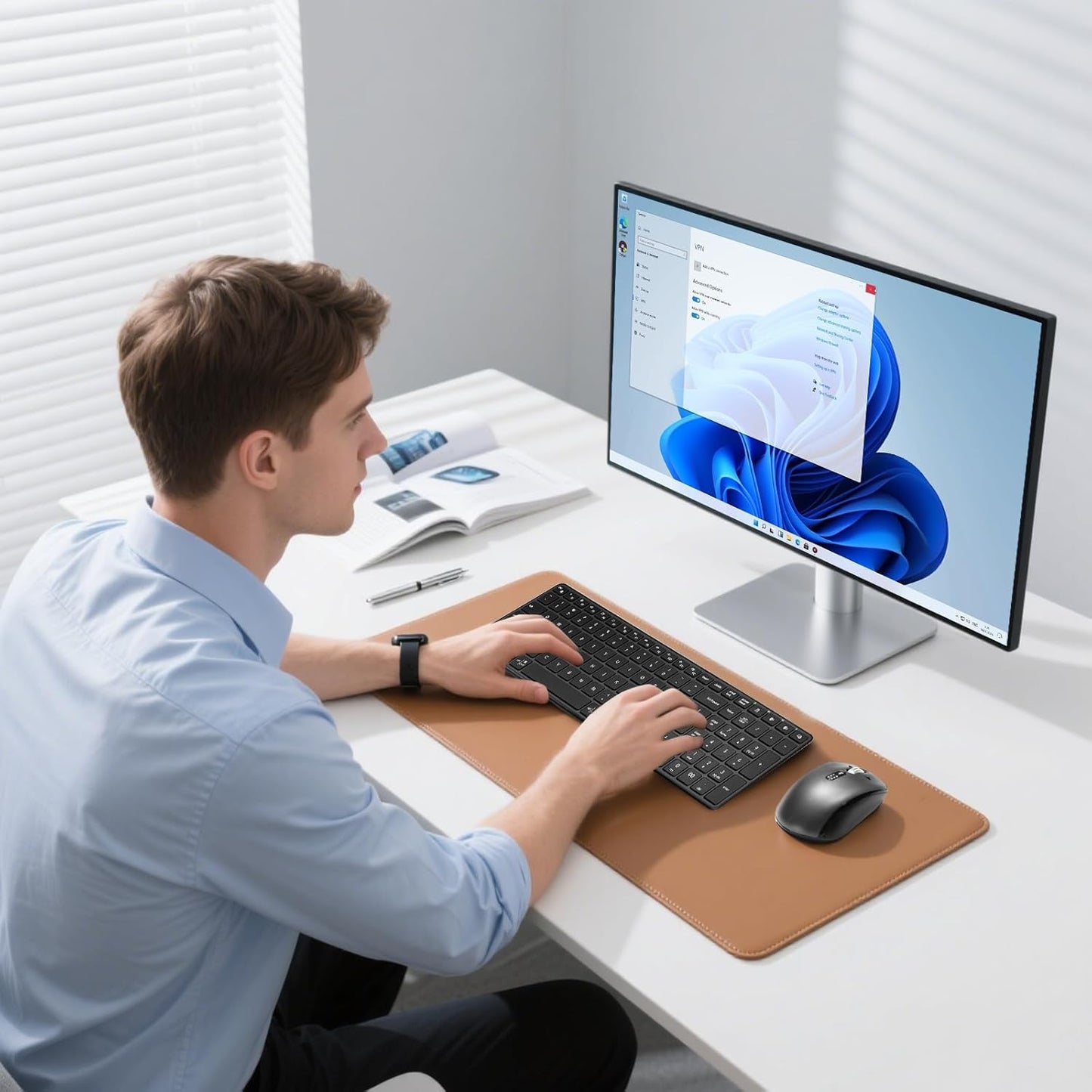 Wireless Bluetooth Keyboard and Mouse Combo (USB + Dual BT), Multi-Device Slim Keyboard and Mouse Set Compatible for Windows, Mac,PC Laptop iPad Tablet - QWERTY