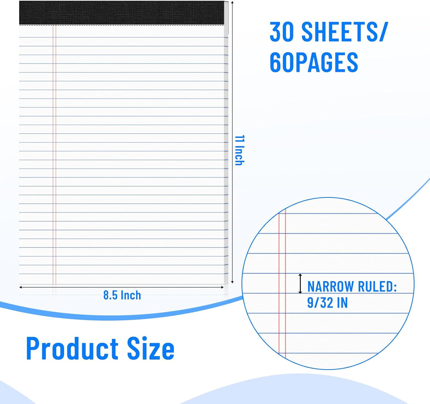 12pcs Legal Pads 8.5 x 11, Notepads 8.5 x 11 College Ruled Notebook, Writing Pads of Paper,White Note Pads, Memo Pad Papers Perforate Legal Notepads Narrow Ruled Line,30 Sheets/Pack
