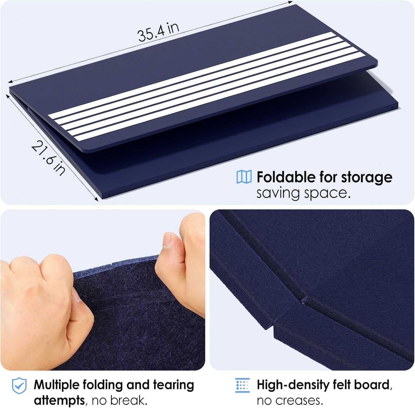 MaxGear Extra Large Bulletin Board 60" x 36", Foldable Felt Board Vision Board Supplies, Cork Board for Office, Home, School, Small Pin Boards for Walls Decorative Display Board Dark Blue