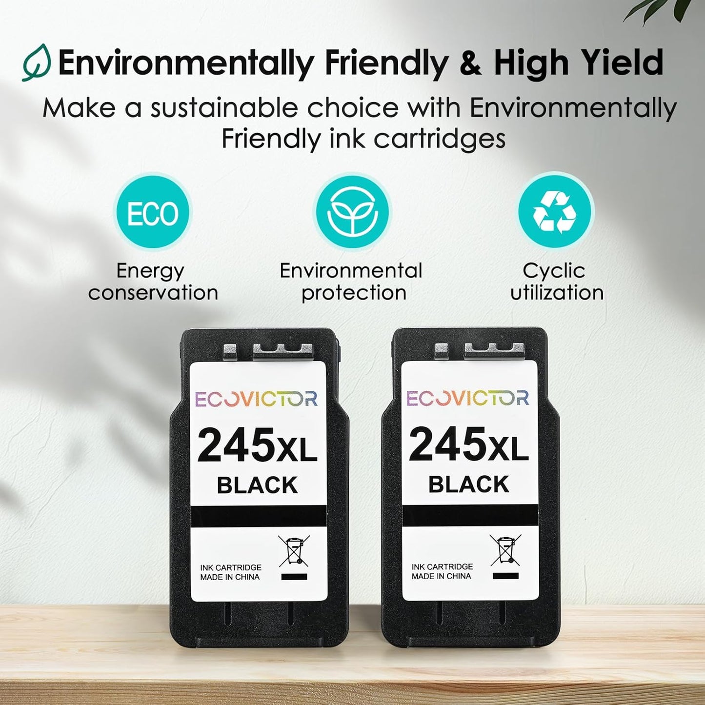 EcoVictor 245XL Black Ink Cartridge Replacement for Canon 245 XL PG-245 XL (Black 2 Pack) Compatible to Pixma MX490 MX492 MG2522 TR4520 TR4500 TS3122 TS3322 MG2520 MG2500 MG3022 TS3320 TR4522 Printer