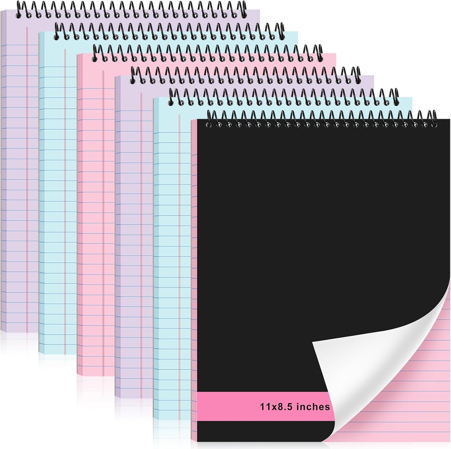 6 Pcs Legal Pad Top Spiral Bound Notebook 70 Sheets Wirebound Notepad Double Sided Ruled Memo Steno Pad with Stiff Back Cover for Business(8.5 x 11 Inches,No Holes,3 Colors)