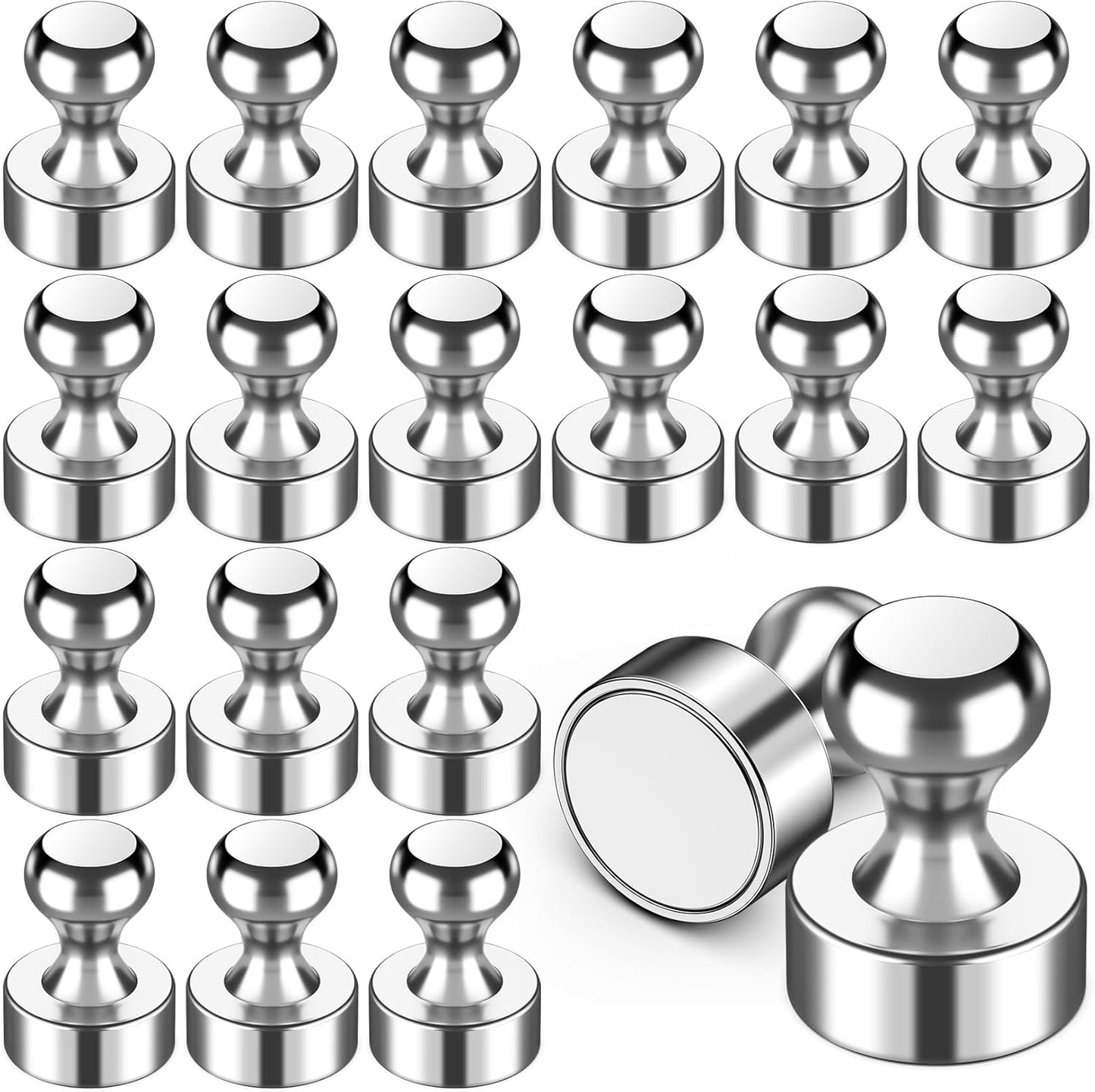 VNDUEEY 20Pcs Fridge Magnets Refrigerator Magnets, Strong Whiteboard Magnets, Small Push Pin Magnets for Whiteboard, Kitchen, Office, Classroom and Map, Silver