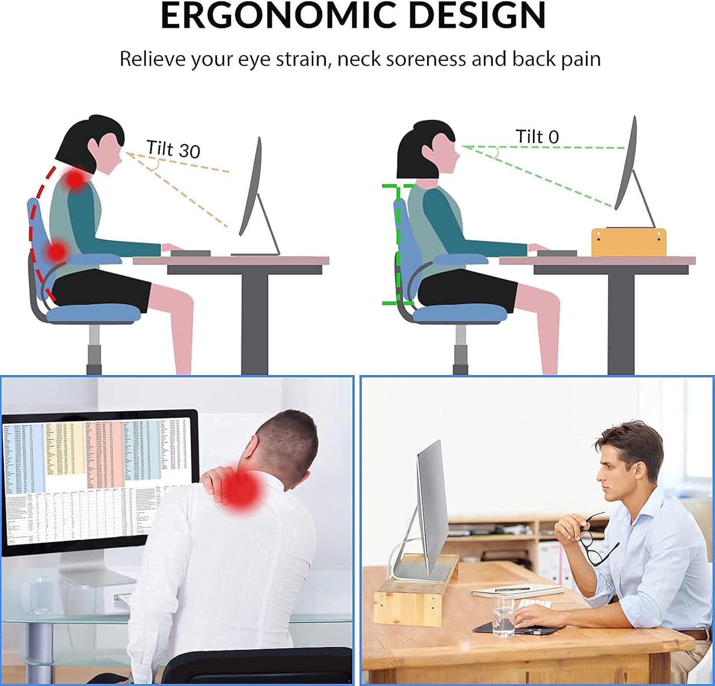 KINLINK Solid Wood Monitor Stand Riser, Monitor Riser with 2 Adjustable Height, 15.8 inch Computer Riser for Computer, iMac, PC, Printer, Computer Monitor Stand for Home & Office, Natural