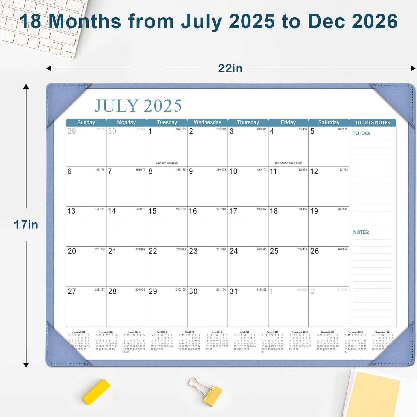 KOPEESY Desk Calendar 2025-2026, Academic Year Large Desk Calendar with Desktop Mat, 18 Months from July 2025 - December 2026, 22” x 17” Desktop Monthly Planner for Home or Office School