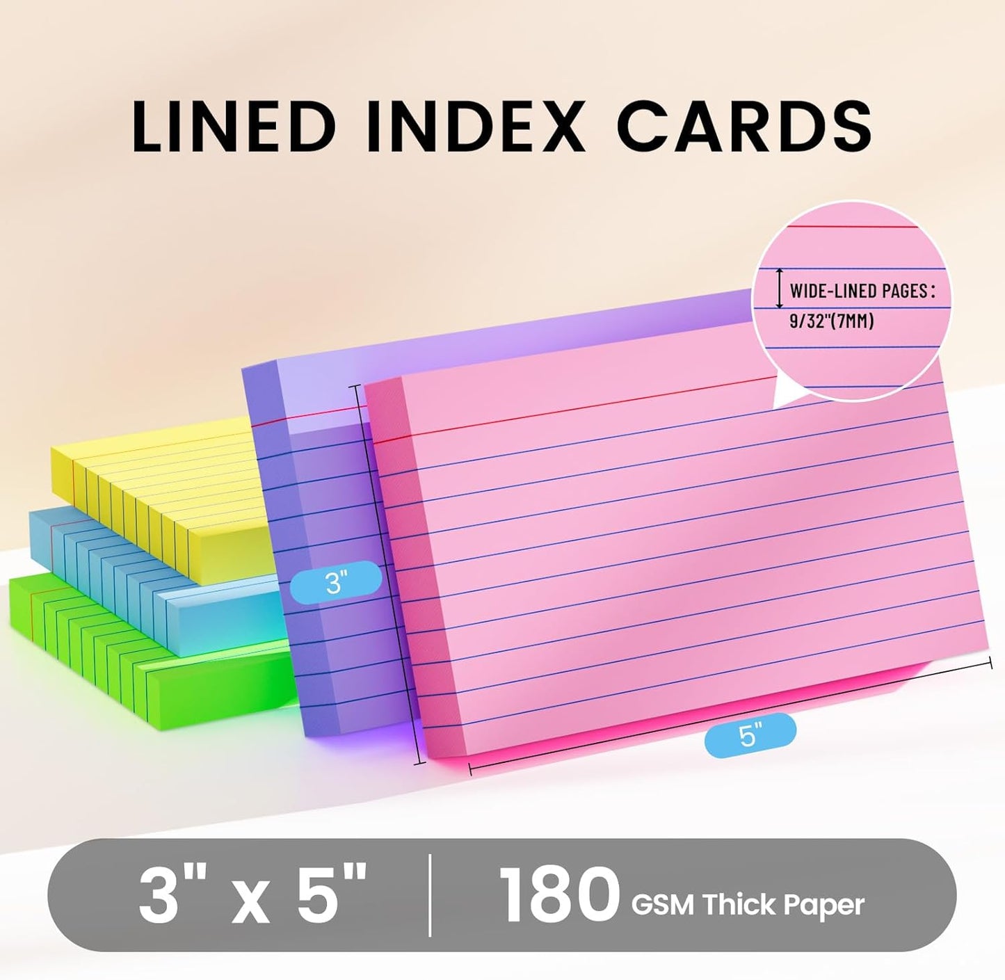 Index Cards 3x5 Inch, 250sheets, Flash Cards,Ruled Lined Colored Note Cards Paper For Studying, Schools Supplies, College, Office And Home Organization, Note Taking Supplies