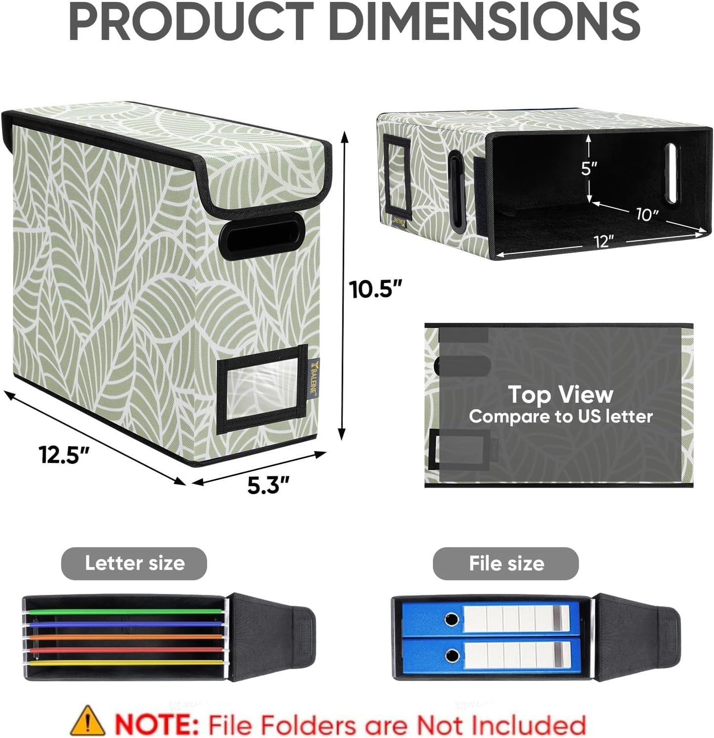 BALEINE File Organizer Box with Lid, Collapsible File Folder Organizer with Plastic Slide, Hanging File Folder Box for Office Document Storage (1 Pack, Antique Foliage, S)
