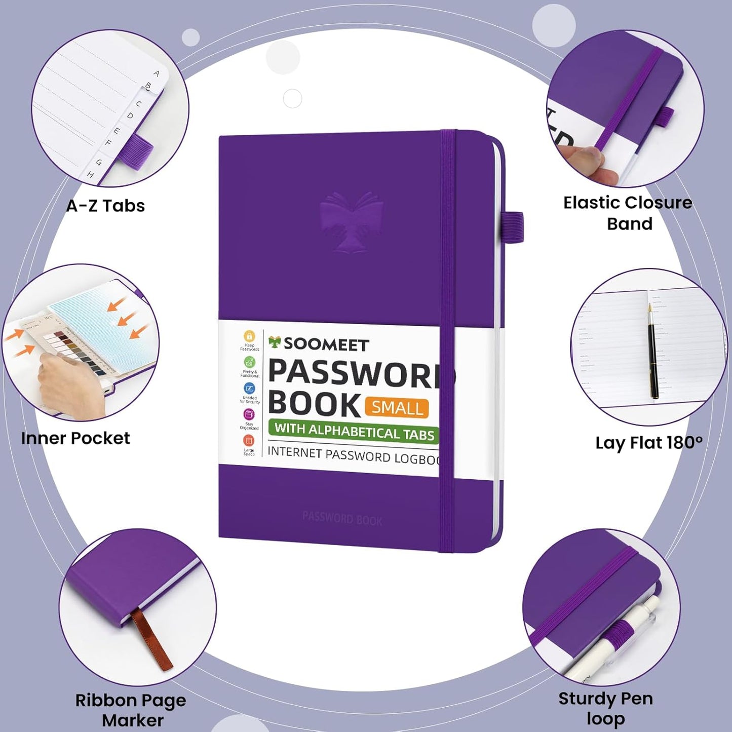 Password Book with Alphabetical Tabs, Hardcover Password Keeper, Size 4.4''x 6.1'' Password Notebook for Saving Internet Login, Username, Password Organizer for Computer & Website Logins,