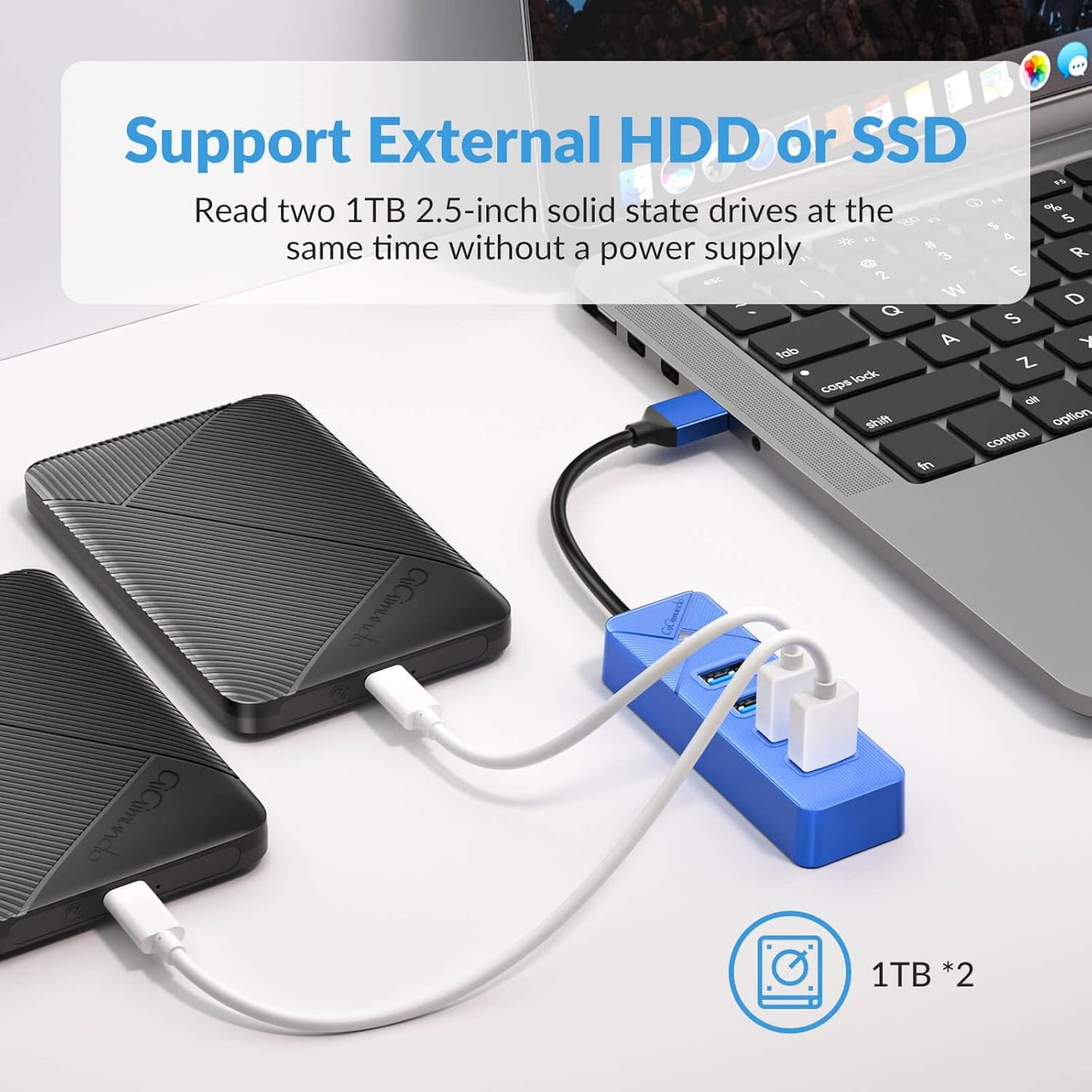 4 Port USB 3.0 Hub, 5Gbps Multi Ports USB Splitter USB Expander for Laptop, Computer, PC, PS4, Xbox, Printer, Keyboard, Mouse, Compatible with Windows, Mac OS, Linux (Blue, 15cm)