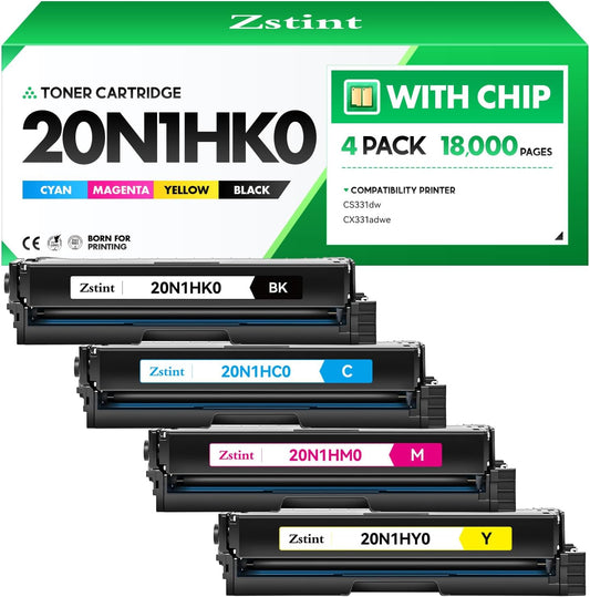 20N1HK0 20N1HC0 20N1HM0 20N1HY0 Toner Cartridge Set（4-Pack with chip） High Yield Replacement Compatible for Lexmark Color CS331dw CS431dw CX331adwe CX431adw Laser Printer（Black Cyan Magenta Yellow）