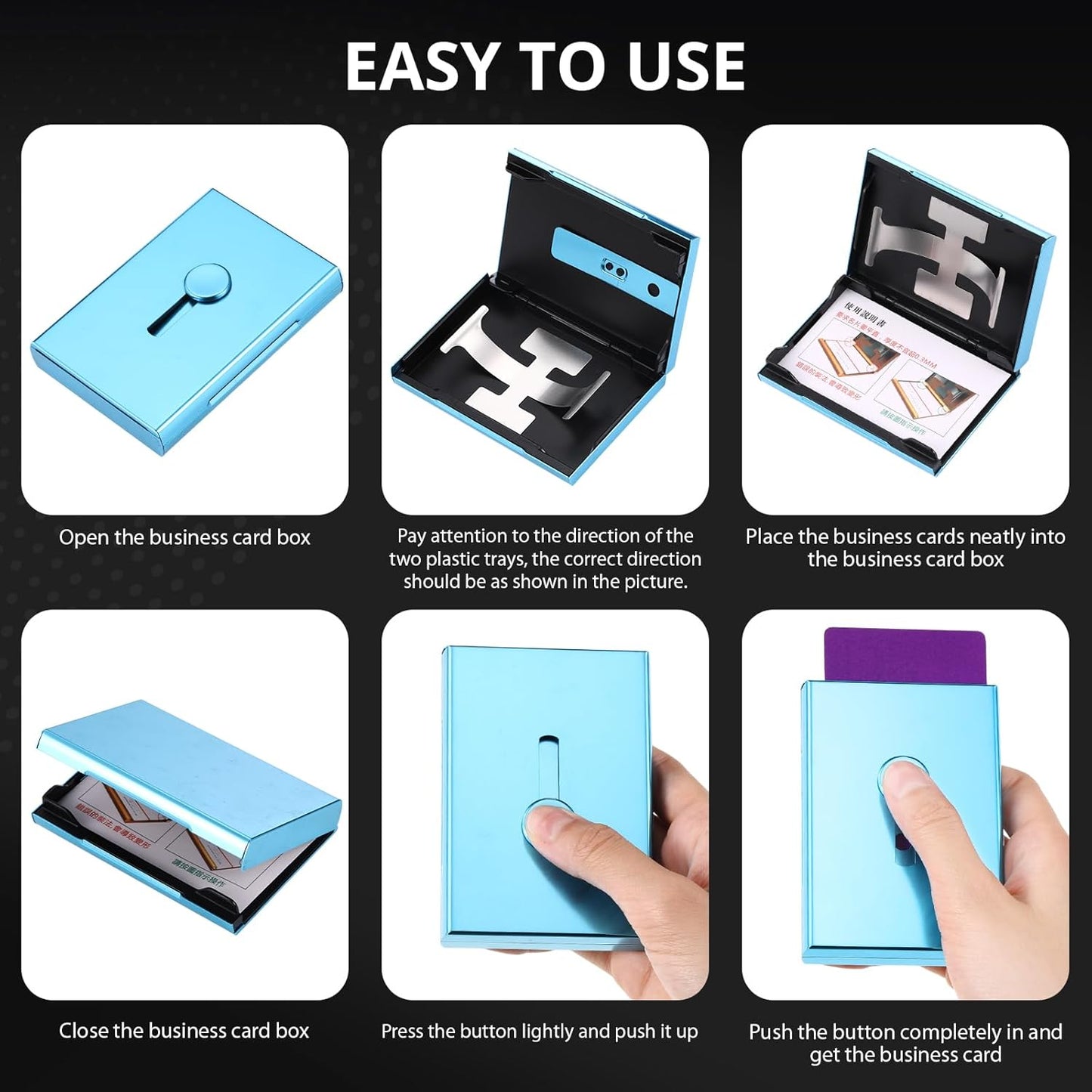 Zonon Large Thumb Drive Business Card Holder Fit 28 Name Credit Aluminum Alloy Slide out Name Card Case Portable Business Holder Wallet Pocket for Men Women (Sapphire Blue)