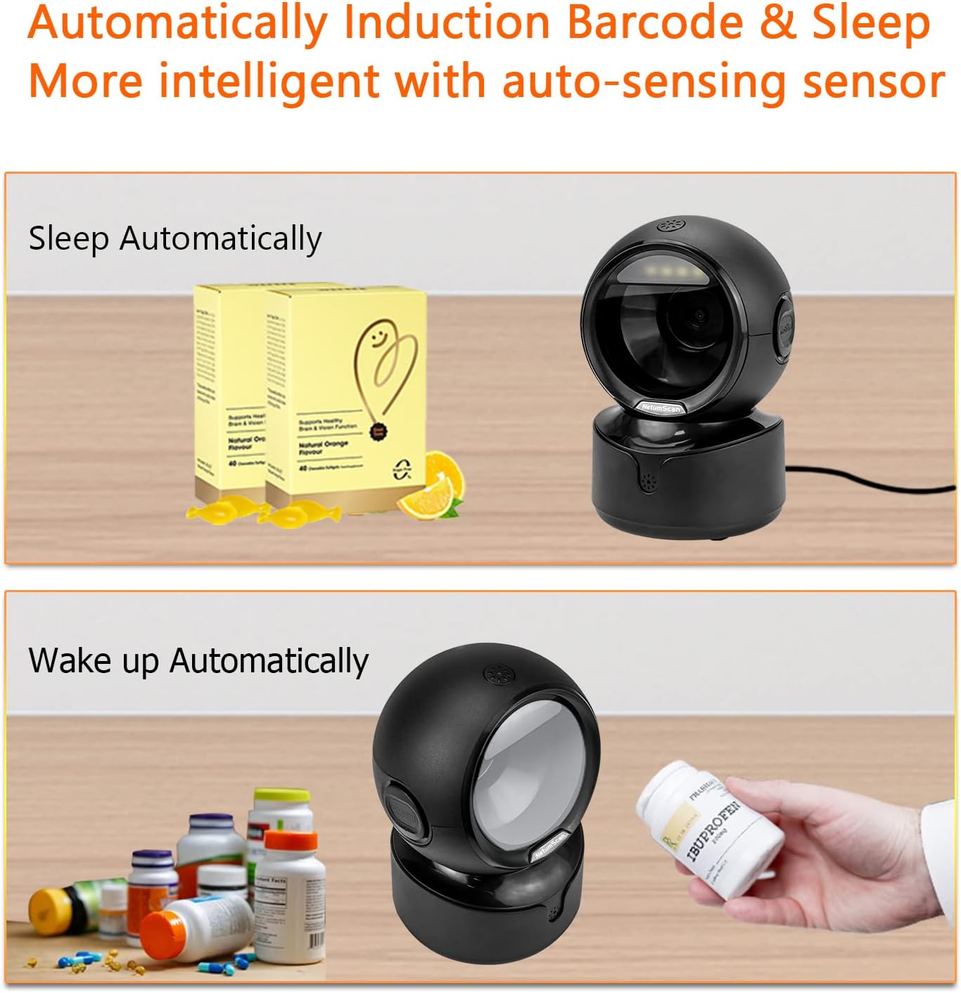 NetumScan Automatic Omnidirectional Desktop Barcode Scanner, Hands-Free USB Wired QR Barcode Reader, 1D 2D Bar Code Image Sensing for Warehouse, Supermarket, Retail Store, Bookstore Pos System