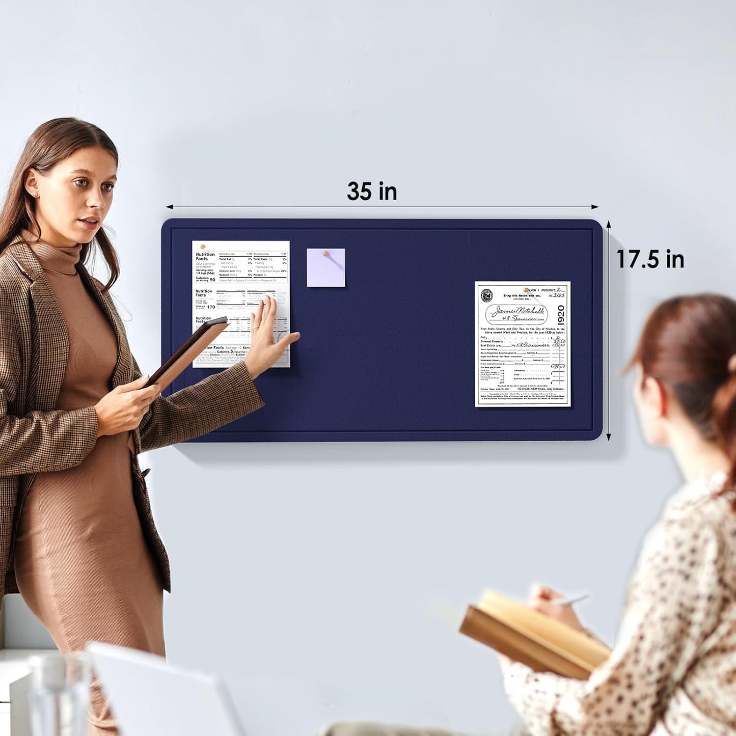 MaxGear Bulletin Board 35" x 17.5", Foldable Felt Board Vision Board Supplies, Cork Board for Office, Home, School, Small Pin Boards for Walls Decorative Picture Framed Display Board Dark Blue