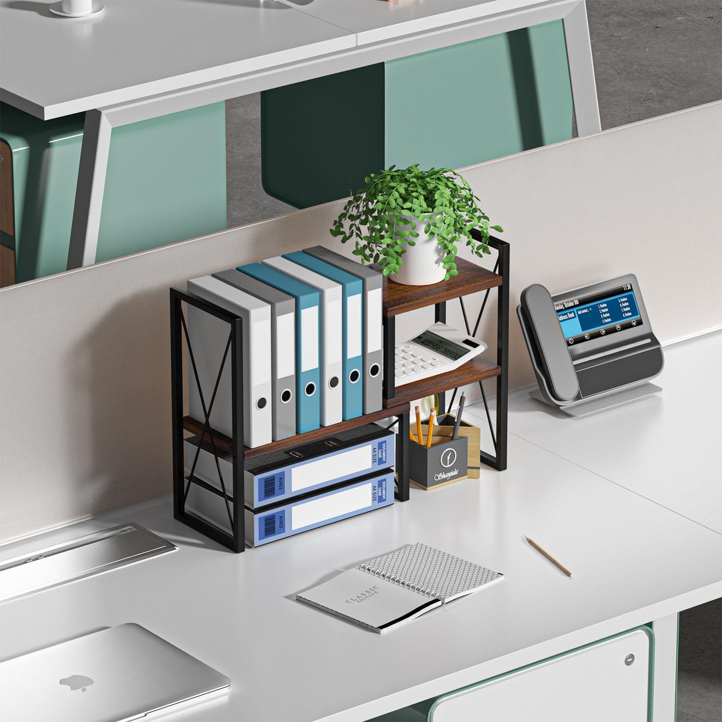 Desktop Shelf Organizer,Small Bookshelf for Office,Wood Desk Top Shelves, Office Organization and Storage (Brown)