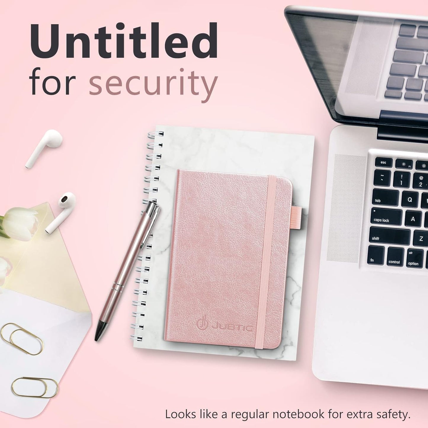 JUBTIC Password Book with Alphabetical Tabs, Small Size Internet Address & Password Keeper Logbook, Password Notebook Journal for Computer & Website Logins, Rose Gold