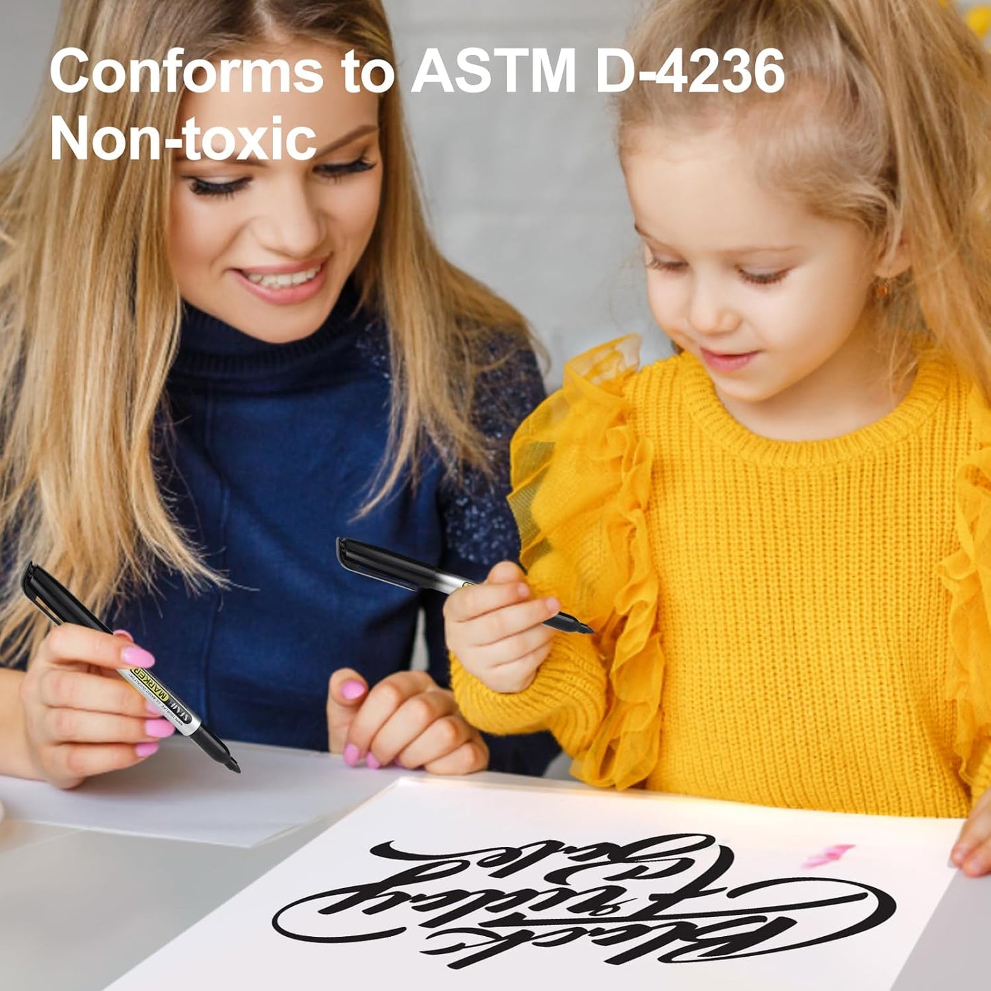 SFAIH Black Permanent Markers Bulk - 36 Pack, 1s Quick Dry, Non-Fading, Fine Point Permanent Pens for Plastic Glass Metal Wood Paper Stone, Office Classroom Kitchen, Doodling, Marking, Waterproof