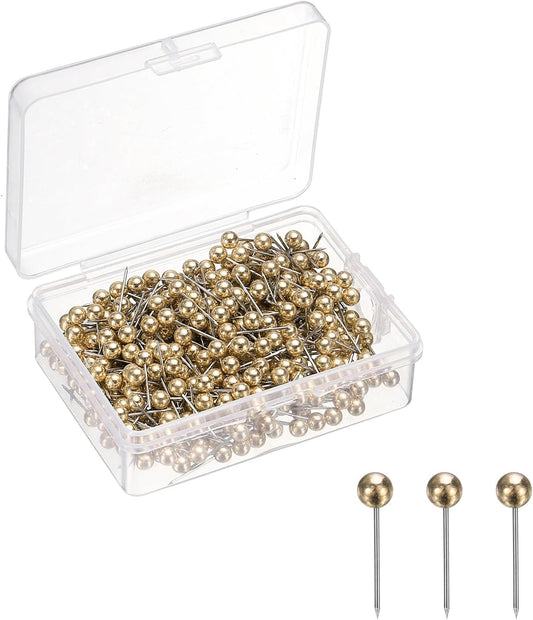 uxcell 400 Pcs Push Pins, Map Thumb Tacks 4mm Round Head Decorative Push Pins for Bulletin Board Home Office Travel Wall DIY Crafts Map Photo, Golden