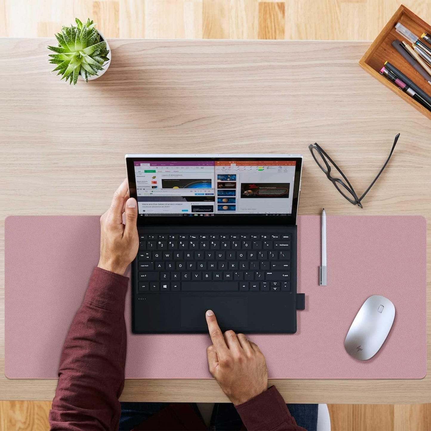 Aothia Double-Sided PU Leather Desk Pad - Non-Slip Large Mouse Pad & Desk Mat for Office, Home - Waterproof, Easy to Clean, Durable Dual-Sided Surface (36" x 17", Purple)