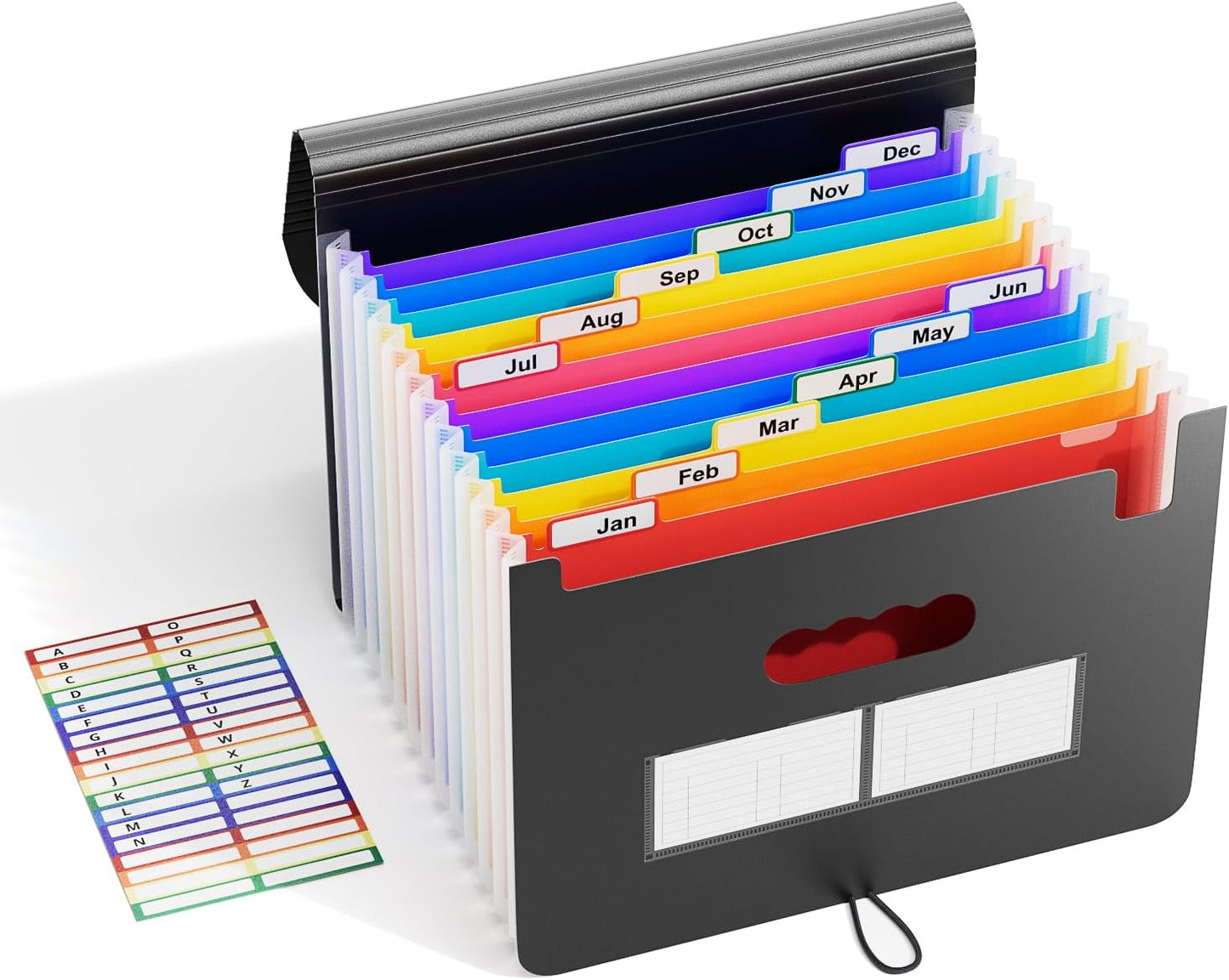 ABC life 12 Pockets Accordion File Organizer Expanding File Folders, Portable Letter A4 Size Filing Box, Plastic Monthly Bill Receipt Document Organizer, Expandable Accordian Folder with Colored Tabs