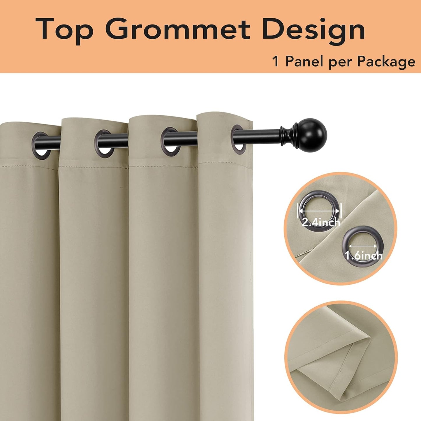 BONZER Room Divider Blackout Curtain Wide Room Darkening Total Privacy Wall Noise Reducing for Bedroom, 96L x 70W Inch (8L x 5.8W ft), 1 Panel, Cream