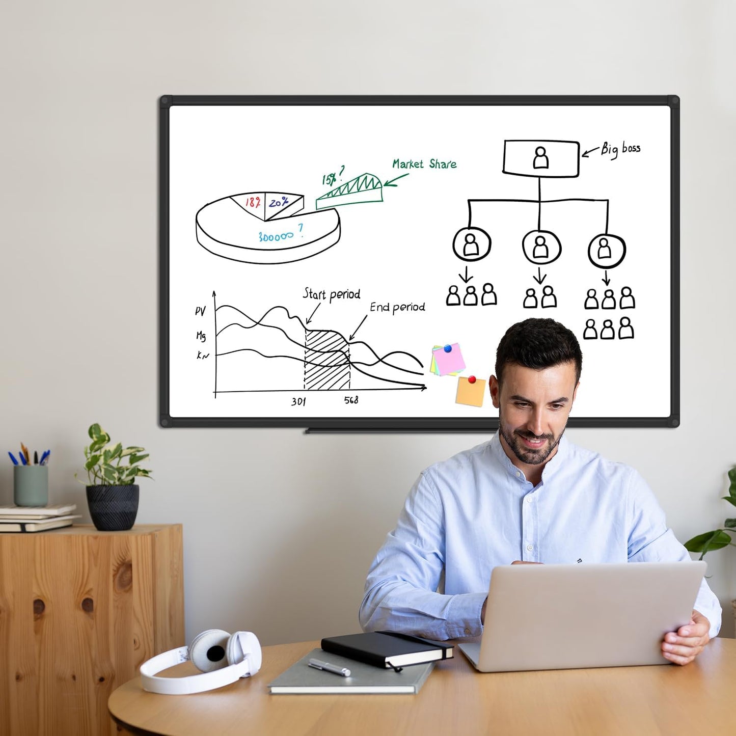 XBoard Magnetic Whiteboard 48 x 31 inch - Dry Erase Board with Black Aluminum Frame, White Board with Detachable Marker Tray