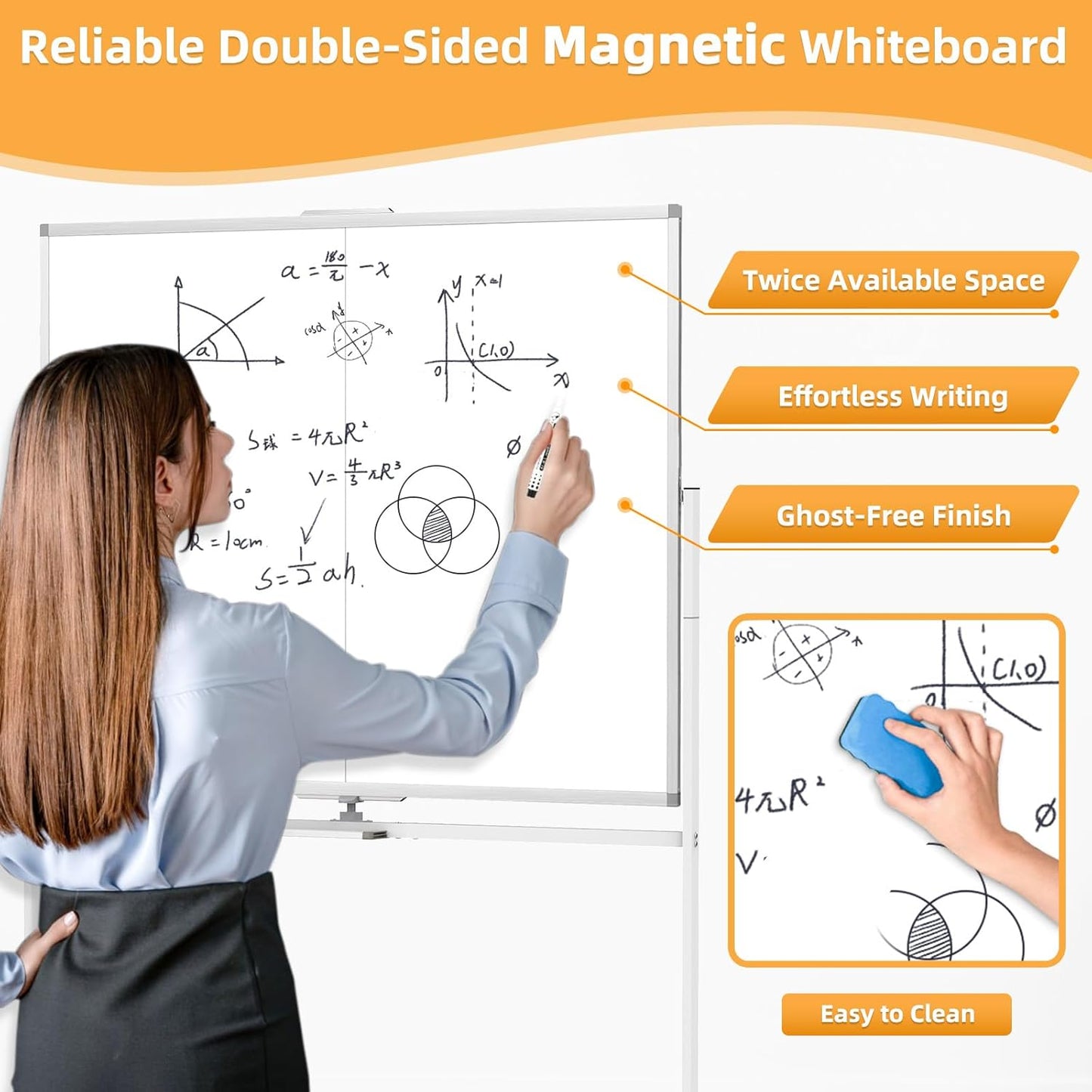 WALGLASS Rolling Whiteboard on Wheels, 72"x36" Double-Sided Dry Erase White Board with Stand, Large Magnetic Whiteboard, Giant Portable Standing Whiteboards for Office, School, Home, Classroom 6x3 ft