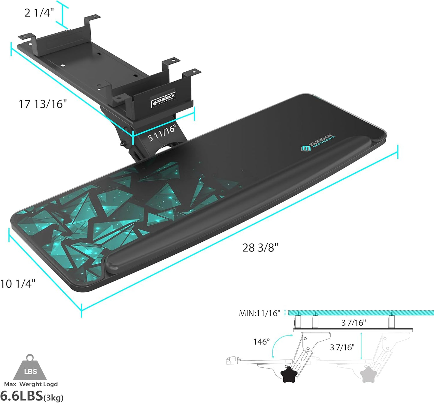 EUREKA ERGONOMIC Height Adjustable Mouse & Keyboard Tray Under Desk, 28x10'' Large Slide Out Swivel Tilt Computer Keyboard Drawer with Mouse Pad for Gaming Home Office Desk, Dual Mount