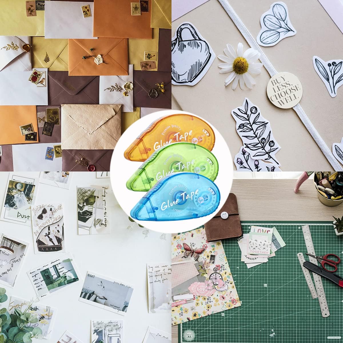 12 Pack Double Sided Tape Roller, Scrapbooking Tape, Permanent Adhesive Tape Dispenser Runner for Crafts and Arts Projects, Photo-Safe