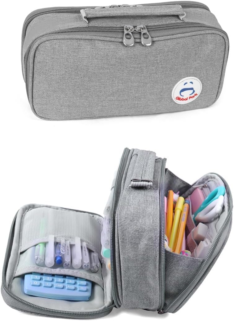 Pencil Case Pen Bag Holder Pouch Large Handle Big Capacity Desk Organizer Storage Marker Box Stationary Makeup Cosmetic Double Zippers for School Office Students Teen