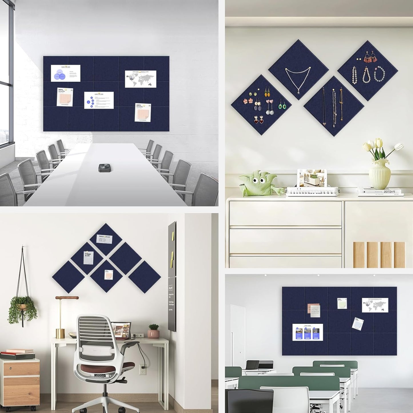 Large Cork Board for Office Wall Decor,48"x36"-12 Pack Felt Wall Tiles with 35 Push Pins, Thicker 0.47in, Felt Bulletin Board Pin Board Cork Boards for Walls - Dark Blue