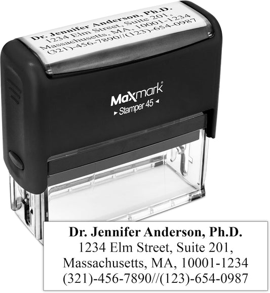 MaxMark Customized Self Inking Stamp - Up to 6 Lines of Text - Large & Wide Size - Choose from 15 Ink Colors