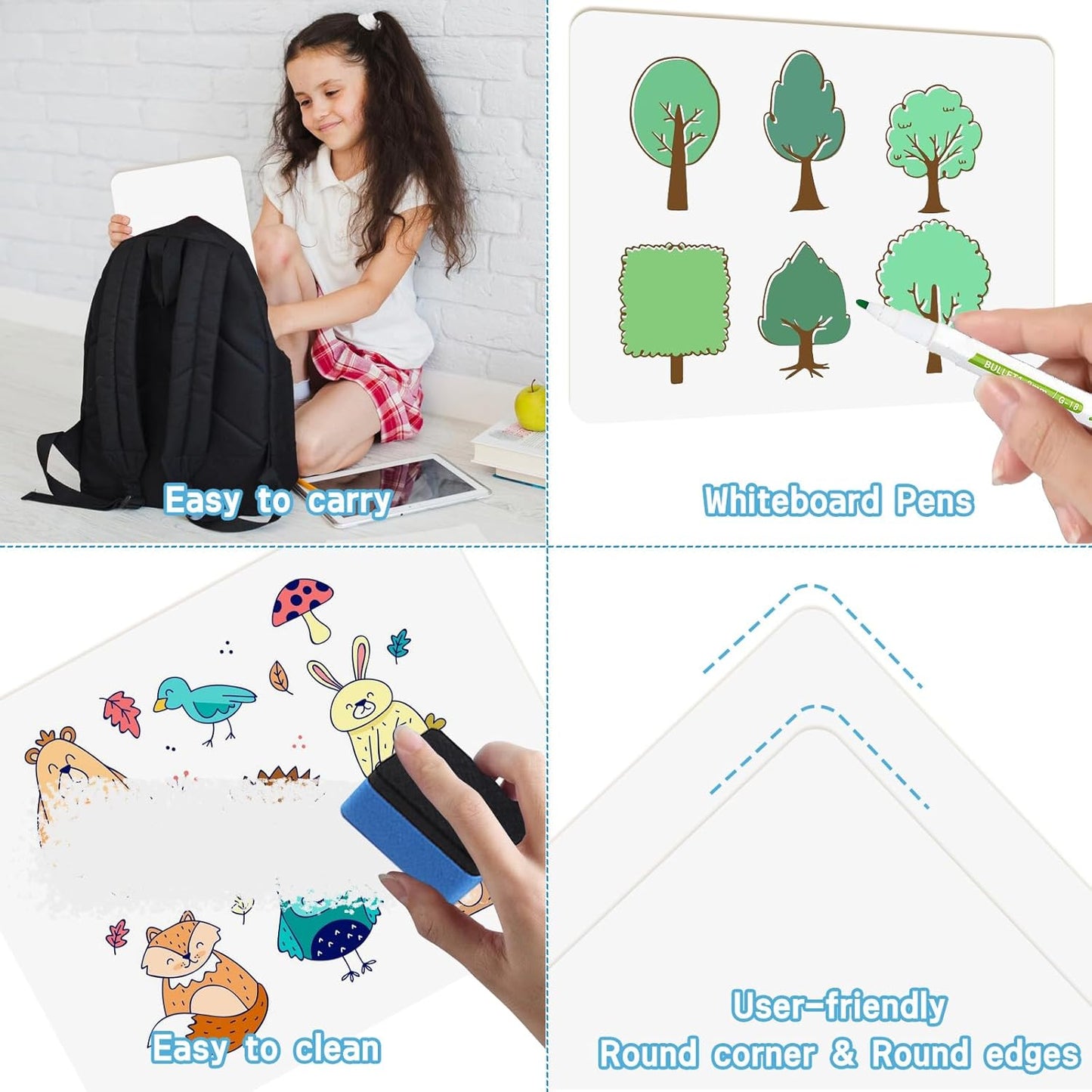 2 PC Small White Board Dry Erase Classroom Pack Boards 9" x12”Personal Whiteboards for Students Teachers School Supplies Lapboards