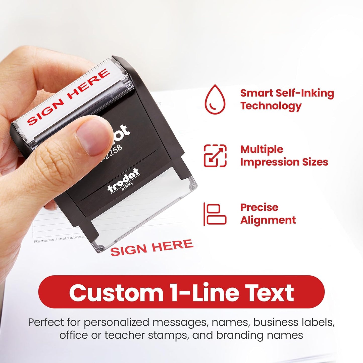 Promot Self Inking 1 Line Custom Stamp - Personalized Name Stamp for Office, Teacher, Address & Business Label Stamp - Choose Font, Ink Color, Pad, Self Inking for Personal & Professional Use - Large
