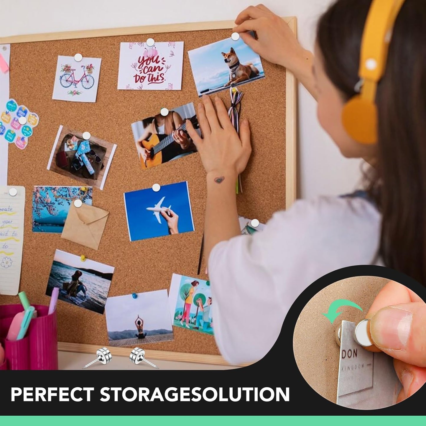 E BAVITE Magnetic Pushpins, 50 Sets Magnet Thumb Tacks for Whiteboard Wall Cork Board Bulletin Cute Decorative Push Pins Clip Magnetic Photo Poster Hanger