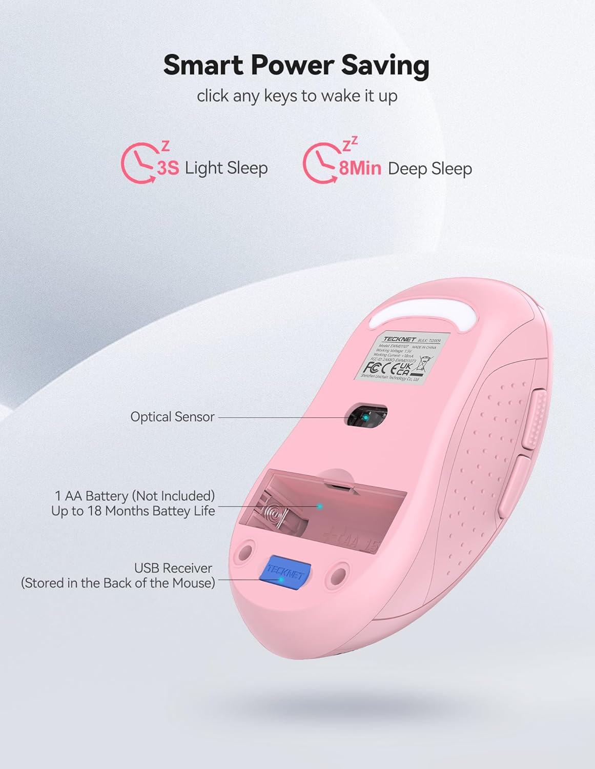 TECKNET Wireless Mouse for Laptop, 2.4G Wireless Computer Mouse, 5-Level Adjustable 4800 DPI, Silent Mouse with Receiver & 6 Buttons, 18 Months Battery Life, USB Portable Mouse for Mac, Chromebook