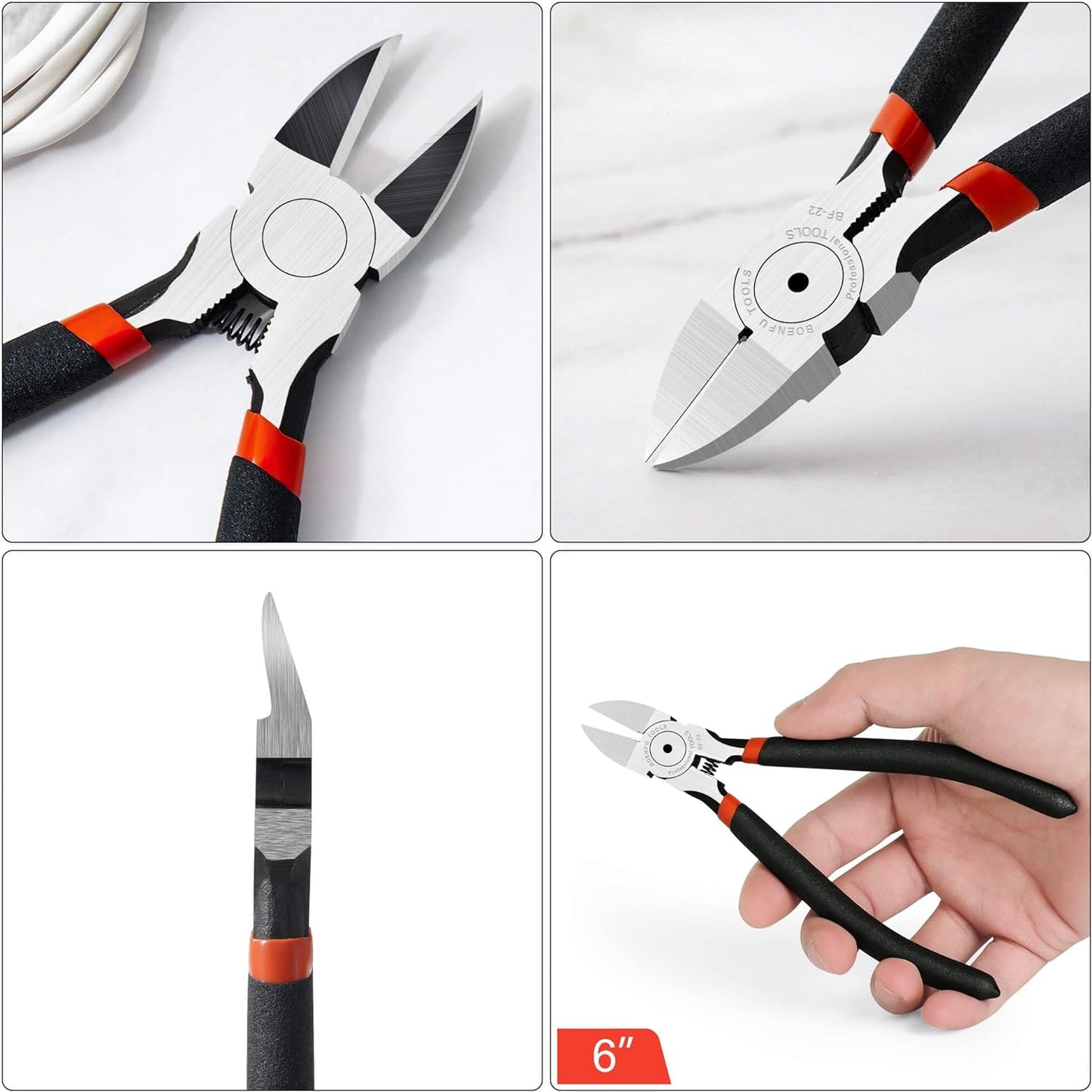 BOENFU 6 Inches Wire Cutters Heavy Duty Snips Flush Cut Side Cutters Pliers Metal Cutting Tool for Crafting, Floral, Artificial Flowers, Chicken Wire, Electrical, 1 Pack