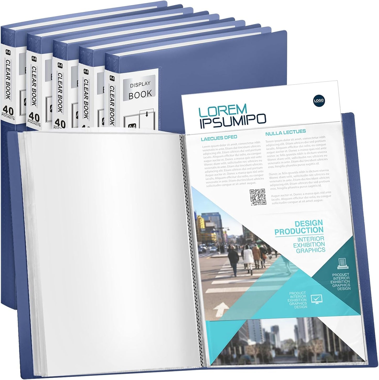 Marspark 6 Pcs Binder with Plastic Sleeves Large 8.5" x 11" Display Presentation Book 40 Pocket 80 Pages Art Portfolio Folder Clear Sheet Protector for Photo Document (Dark Blue)