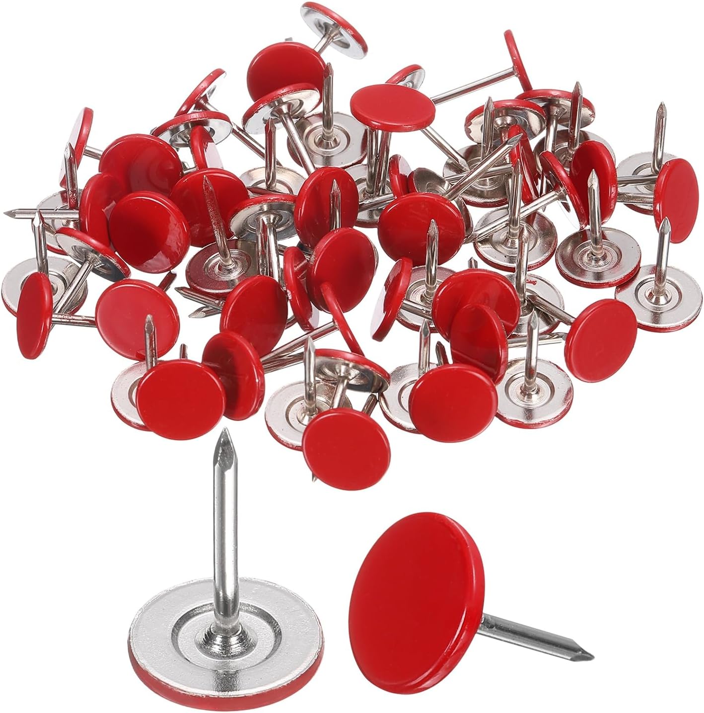 uxcell 100Pcs Upholstery Tacks, 11mmx15mm Flat Head Thumb Tack Decorative Furniture Nails Push Pins for Furniture Sofa Headboards, Red