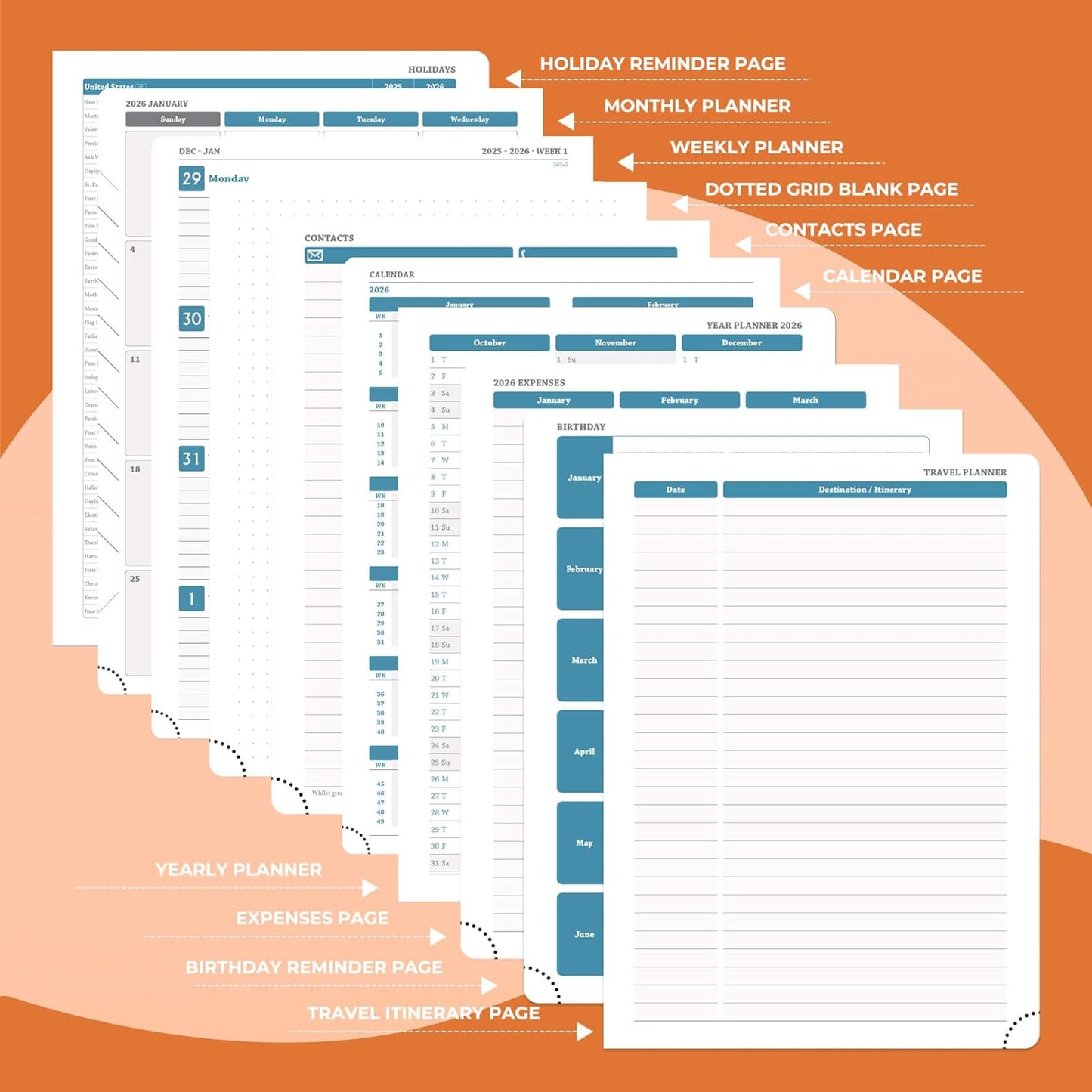 Weekly Monthly 2026 Planner (Jan.26-Dec.26),11.5"x8.5",12 Months Agenda Plan with Month Tabs & Pocket,Expenses/Note Pages, Appointment Book Calendar with Hardcover Vegan Leather Cover,Orange